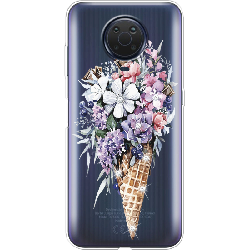 Чехол со стразами Nokia G10 Ice Cream Flowers
