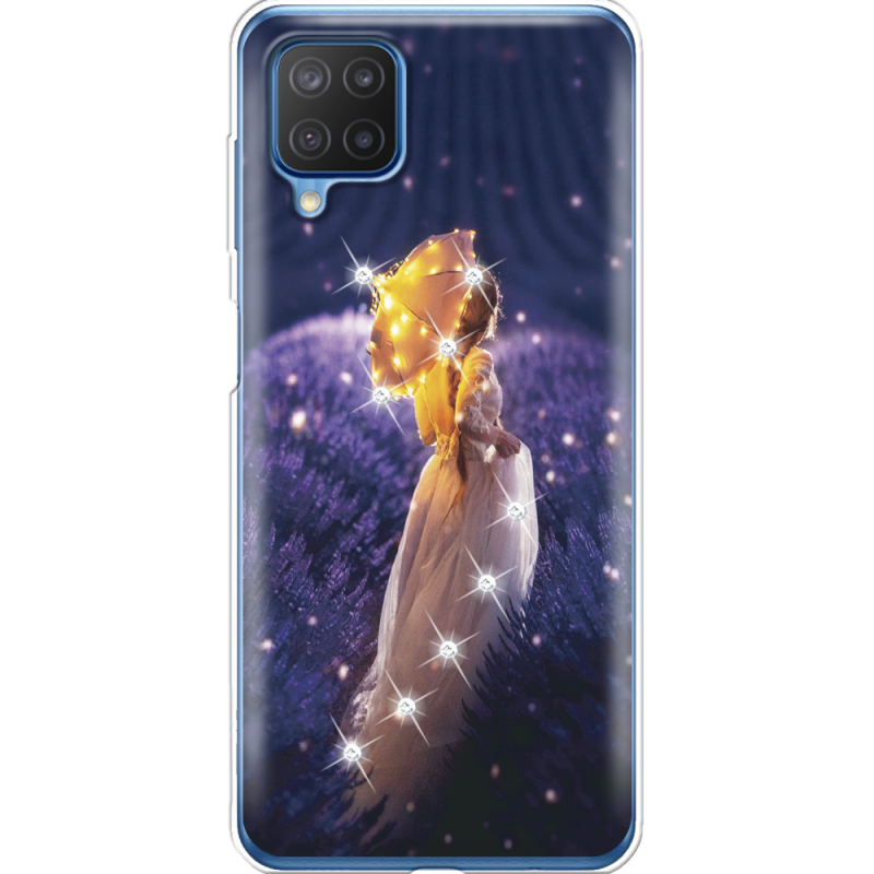 Чехол со стразами Samsung M127 Galaxy M12 Girl with Umbrella
