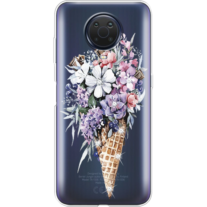 Чехол со стразами Nokia G20 Ice Cream Flowers