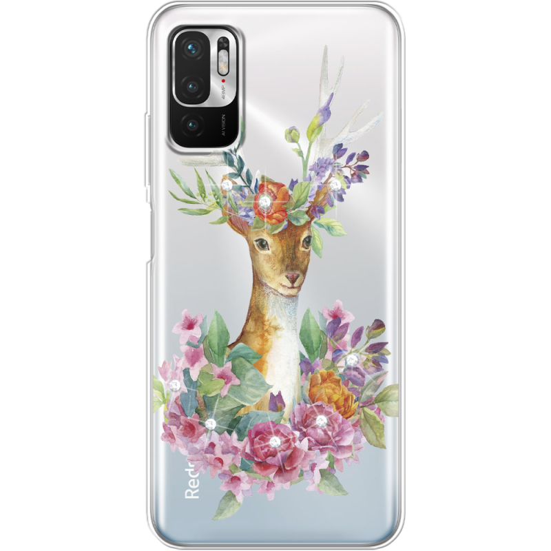 Чехол со стразами BoxFace Xiaomi Redmi Note 10 5G Deer with flowers