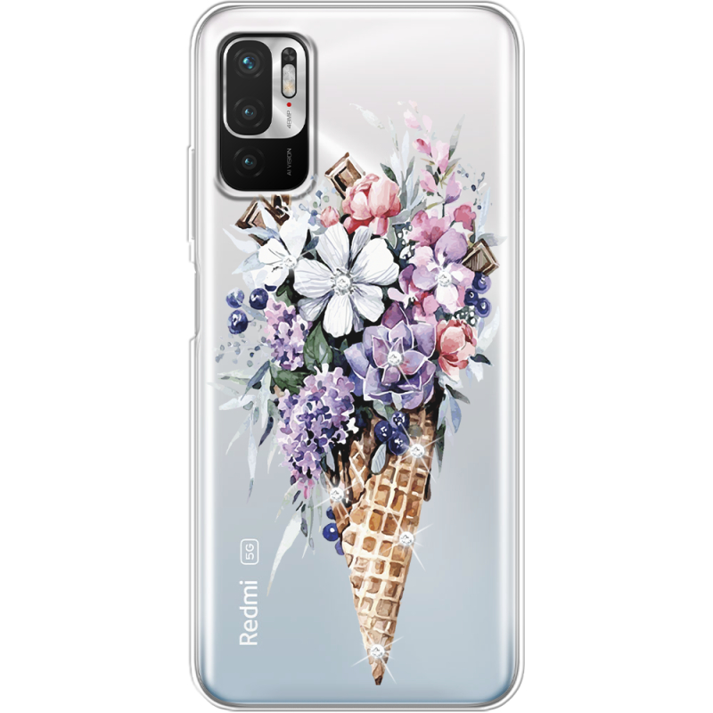 Чехол со стразами BoxFace Xiaomi Redmi Note 10 5G Ice Cream Flowers