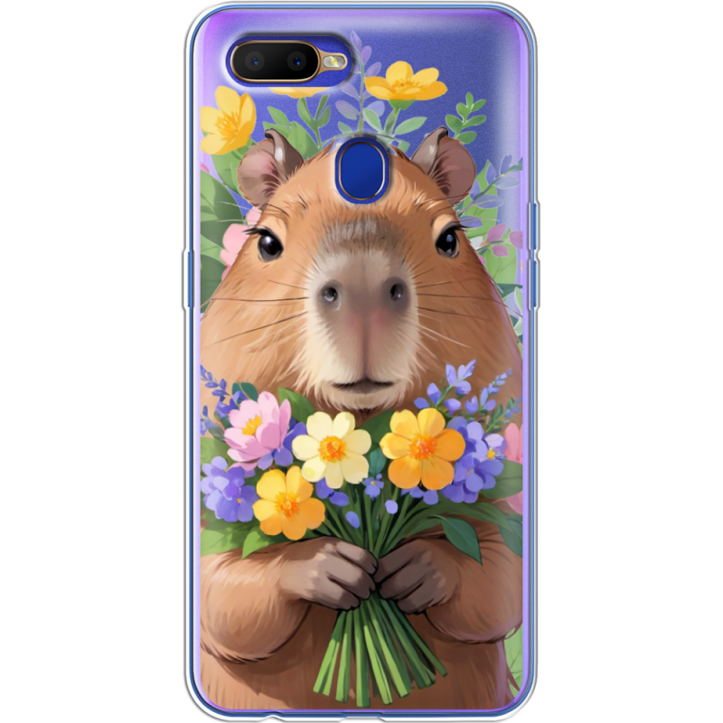 Прозрачный чехол BoxFace OPPO A12 Капибара з квітами