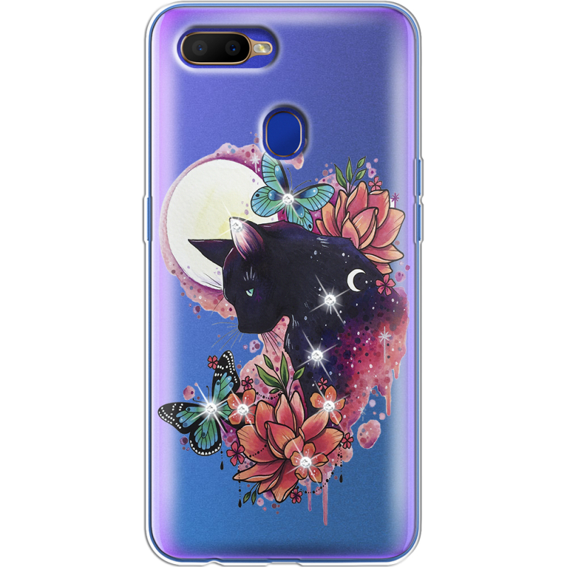 Чехол BoxFace со стразами BoxFace OPPO A12 Cat in Flowers