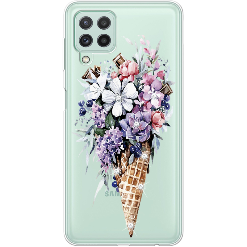 Чехол со стразами Samsung A225 Galaxy A22 Ice Cream Flowers