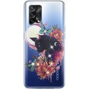 Чехол со стразами OPPO A74 Cat in Flowers