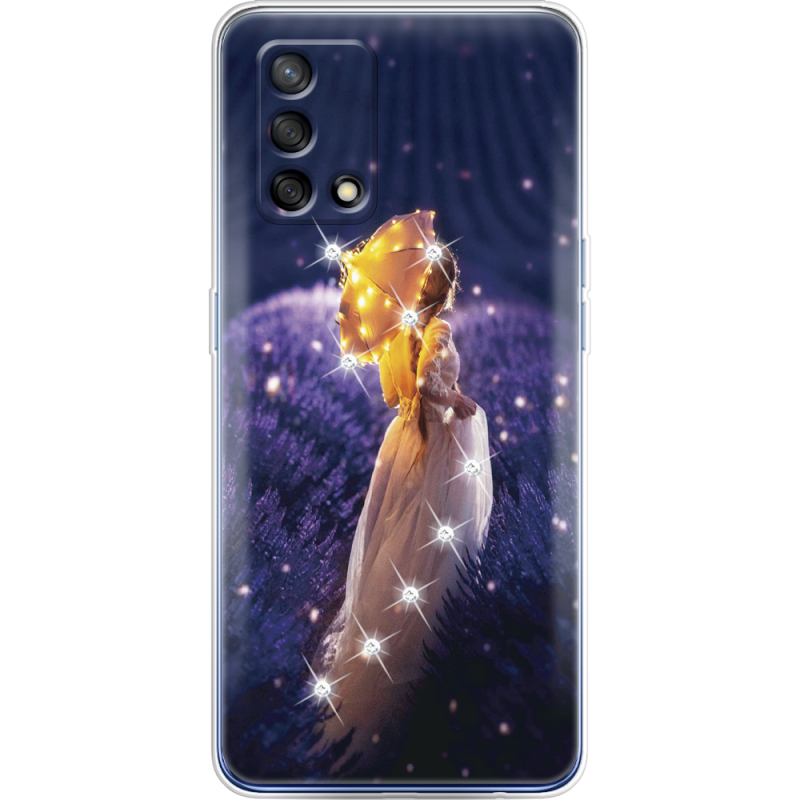 Чехол со стразами OPPO A74 Girl with Umbrella