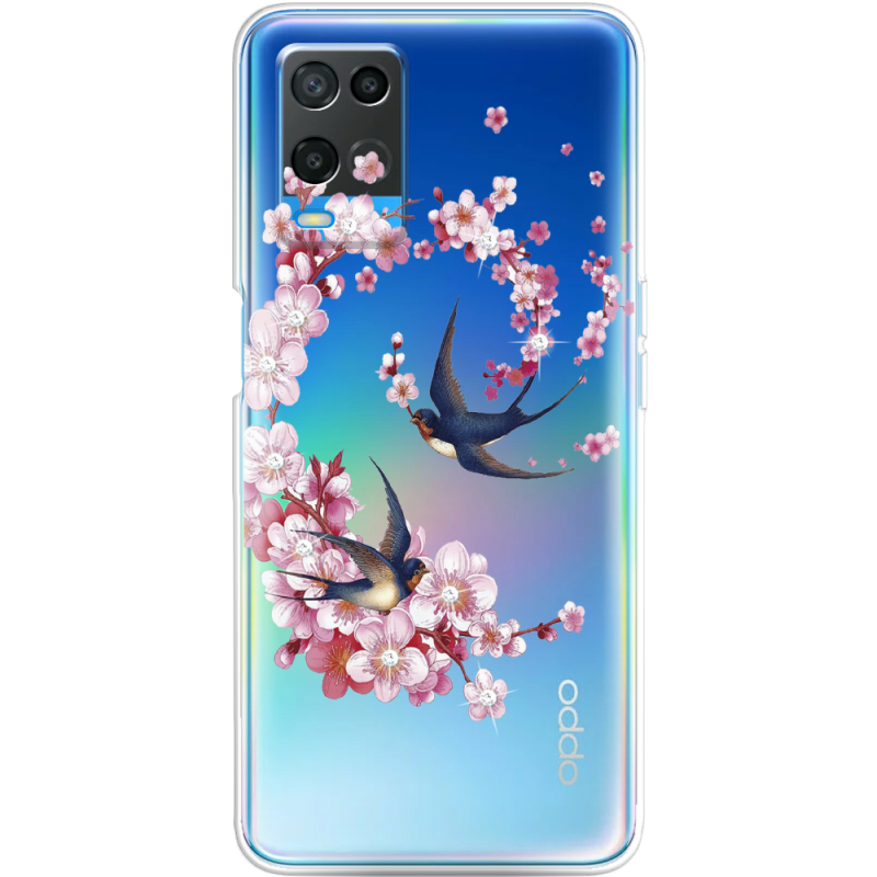 Чехол со стразами OPPO A54 Swallows and Bloom