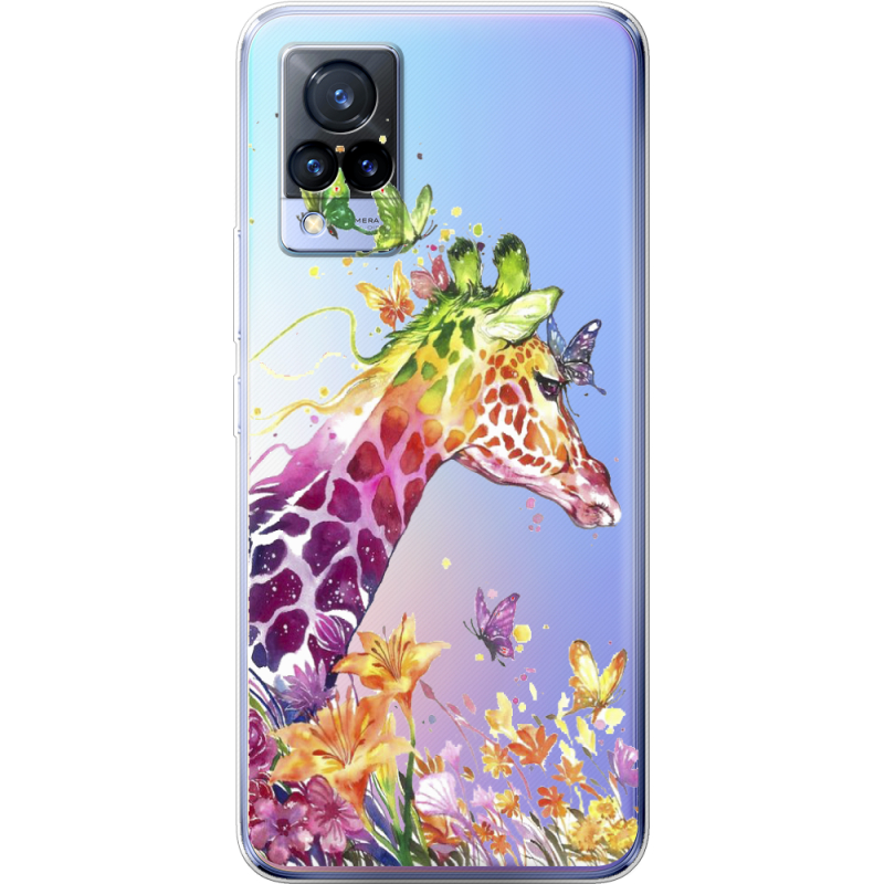 Прозрачный чехол Uprint Vivo V21 Colorful Giraffe