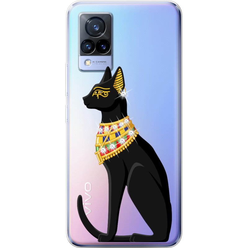 Чехол со стразами Vivo V21 Egipet Cat