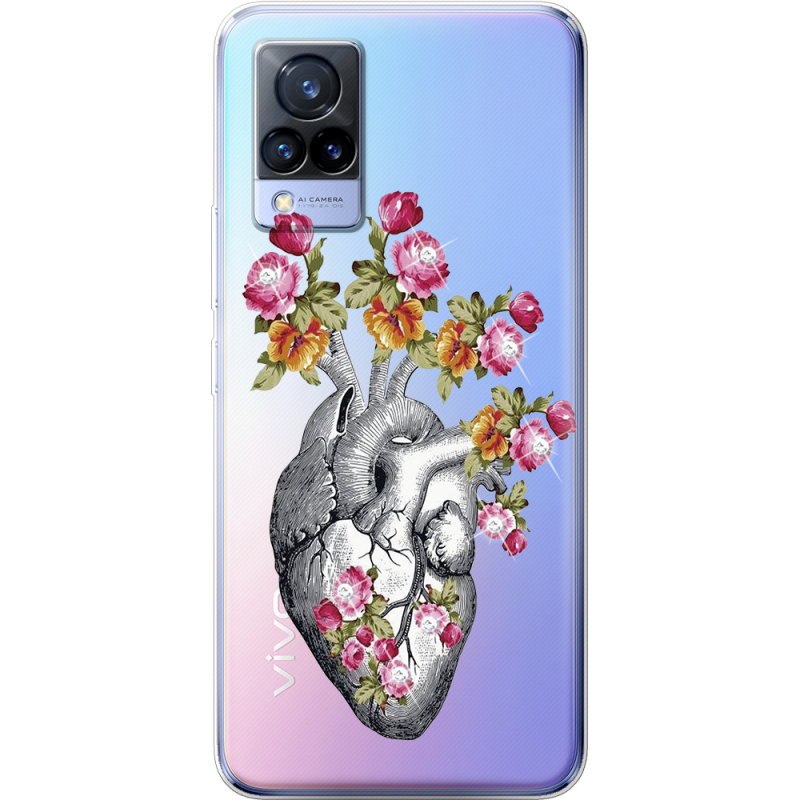 Чехол со стразами Vivo V21 Heart