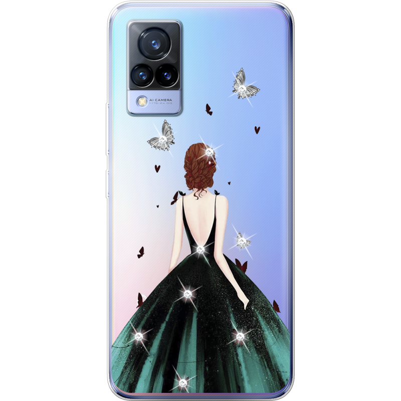 Чехол со стразами Vivo V21 Girl in the green dress