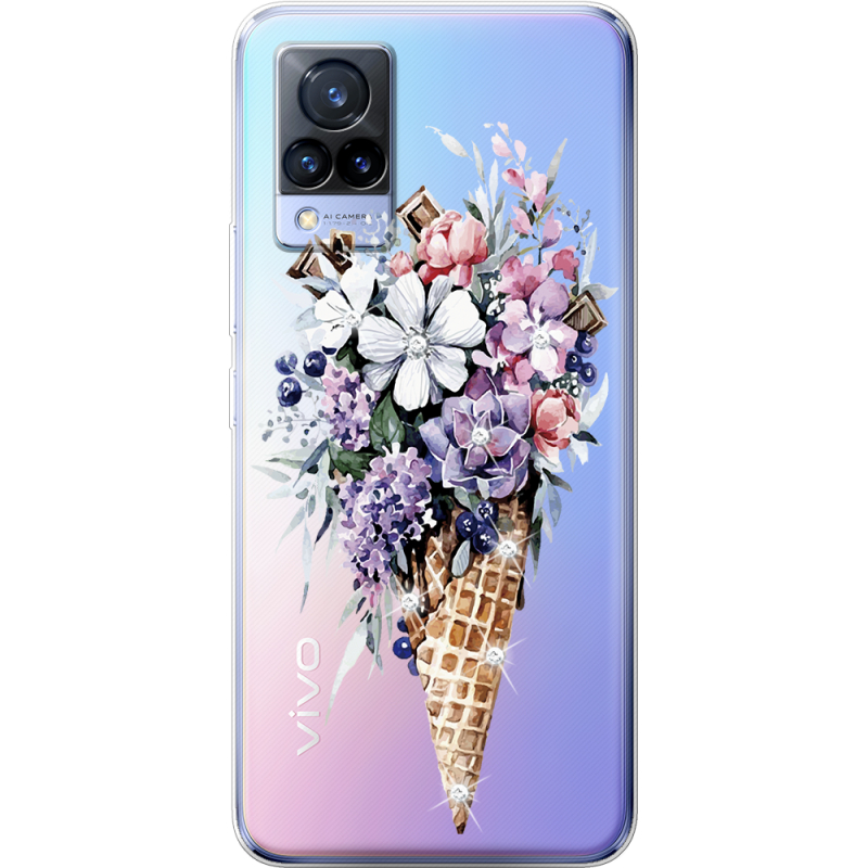 Чехол со стразами Vivo V21 Ice Cream Flowers