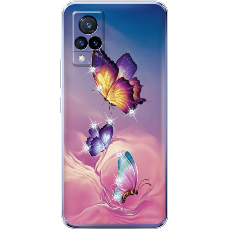 Чехол со стразами Vivo V21 Butterflies