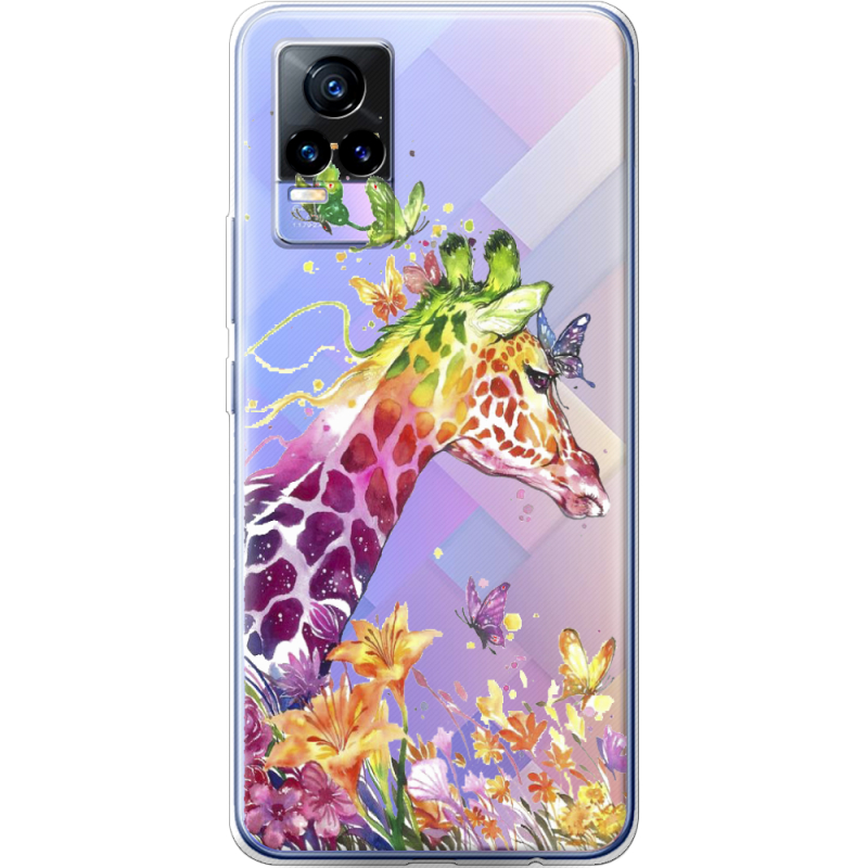 Прозрачный чехол Uprint Vivo V21E Colorful Giraffe