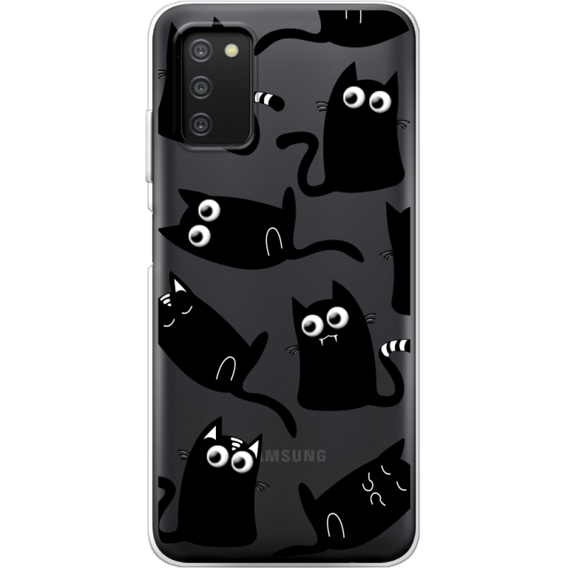 Прозрачный чехол BoxFace Samsung Galaxy A03s (A037) с 3D-глазками Black Kitty