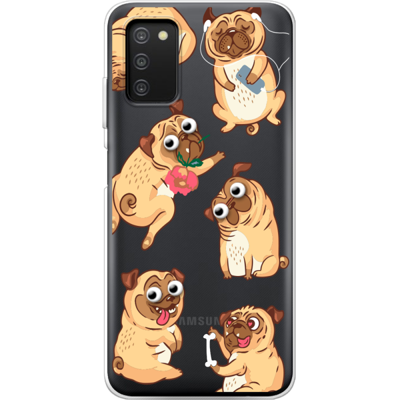 Прозрачный чехол BoxFace Samsung Galaxy A03s (A037) с 3D-глазками Pug