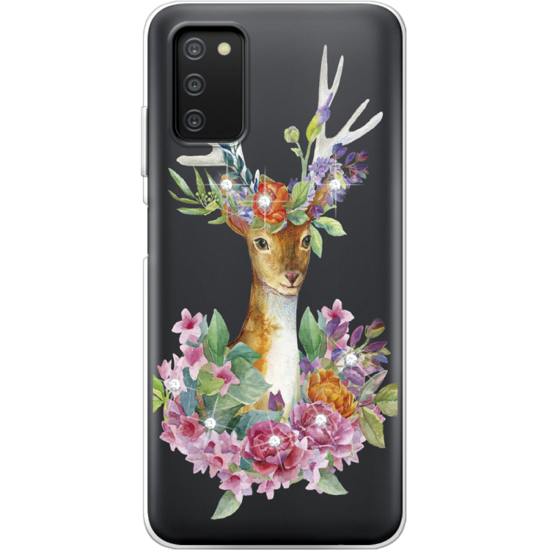 Чехол со стразами BoxFace Samsung Galaxy A03s (A037) Deer with flowers