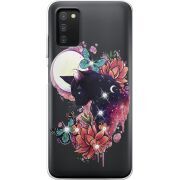 Чехол со стразами BoxFace Samsung Galaxy A03s (A037) Cat in Flowers