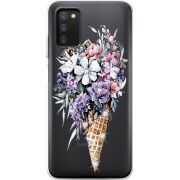 Чехол со стразами BoxFace Samsung Galaxy A03s (A037) Ice Cream Flowers