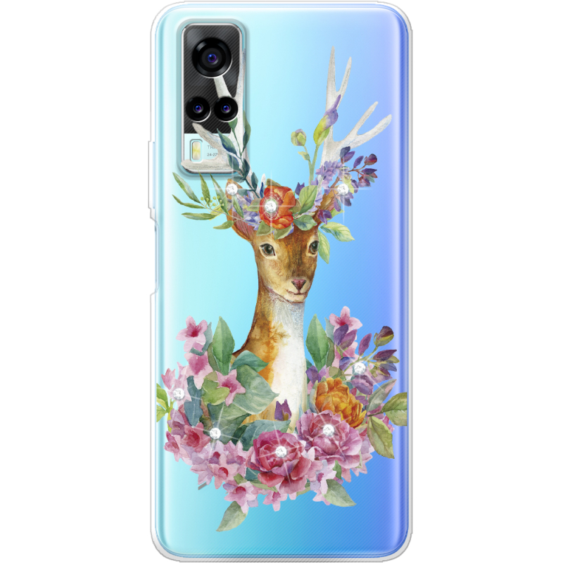 Чехол со стразами Vivo Y31 Deer with flowers