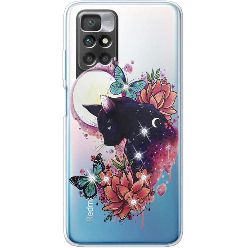 Чехол со стразами Xiaomi Redmi 10 Cat in Flowers