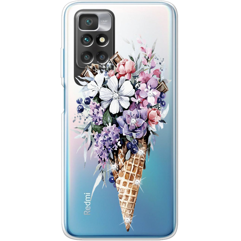 Чехол со стразами Xiaomi Redmi 10 Ice Cream Flowers