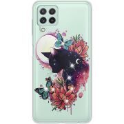 Чехол со стразами Samsung Galaxy M22 (M225)  Cat in Flowers