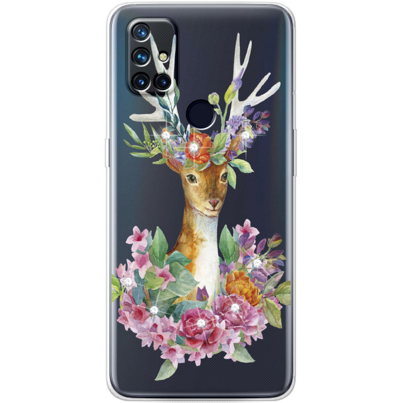 Чехол со стразами OnePlus Nord N10 Deer with flowers