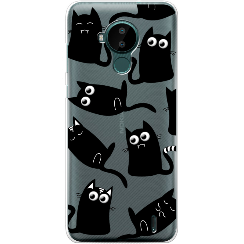 Прозрачный чехол BoxFace Nokia C30 с 3D-глазками Black Kitty