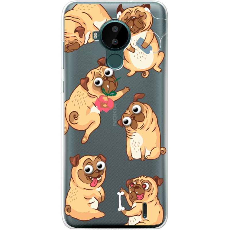 Прозрачный чехол BoxFace Nokia C30 с 3D-глазками Pug