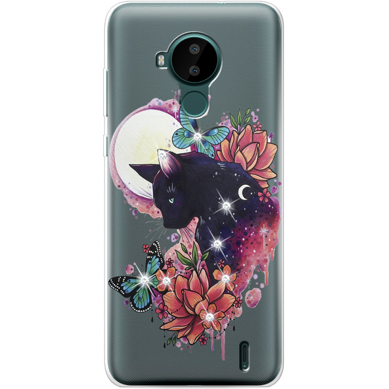 Чехол со стразами Nokia C30 Cat in Flowers