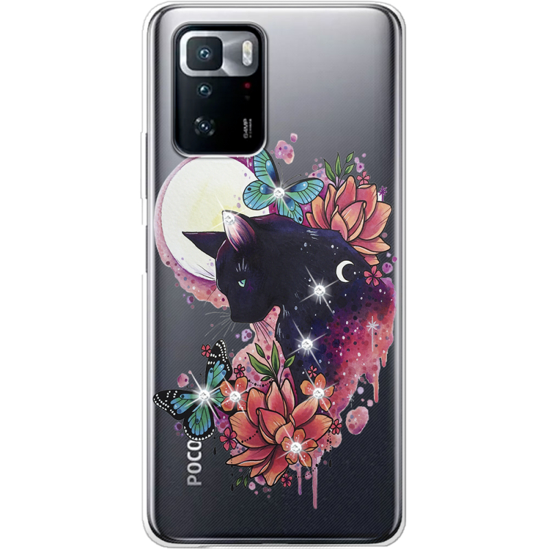 Чехол со стразами BoxFace Xiaomi Poco X3 GT Cat in Flowers