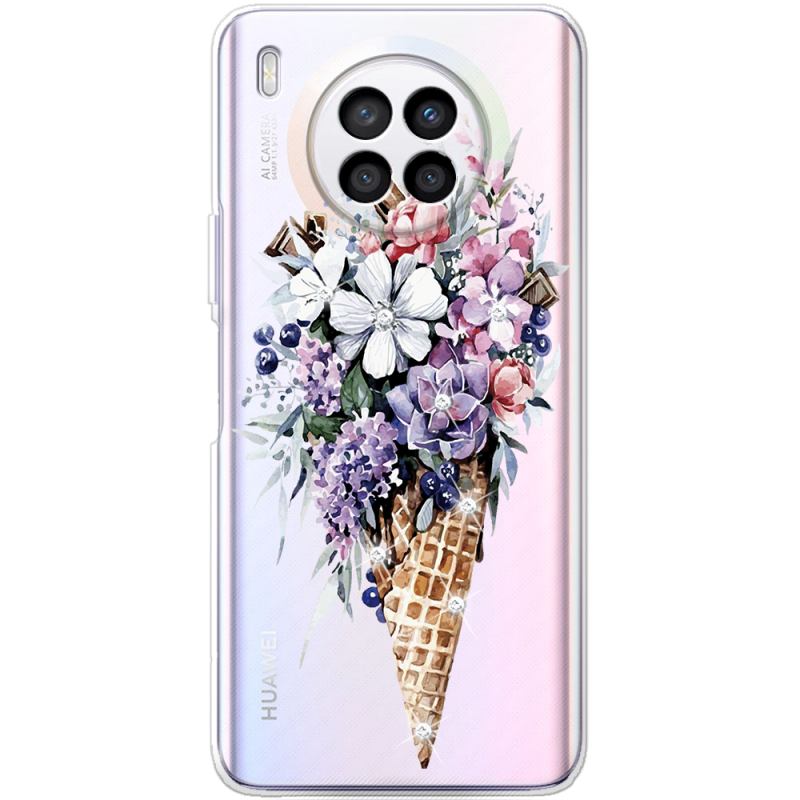 Чехол со стразами Huawei Nova 8i Ice Cream Flowers