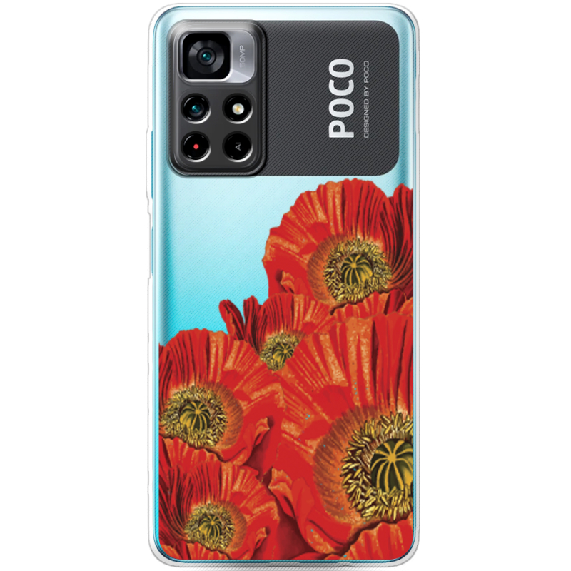 Прозрачный чехол BoxFace Xiaomi Poco M4 Pro 5G Red Poppies
