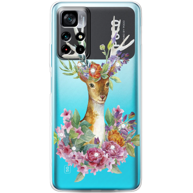 Чехол со стразами BoxFace Xiaomi Poco M4 Pro 5G Deer with flowers
