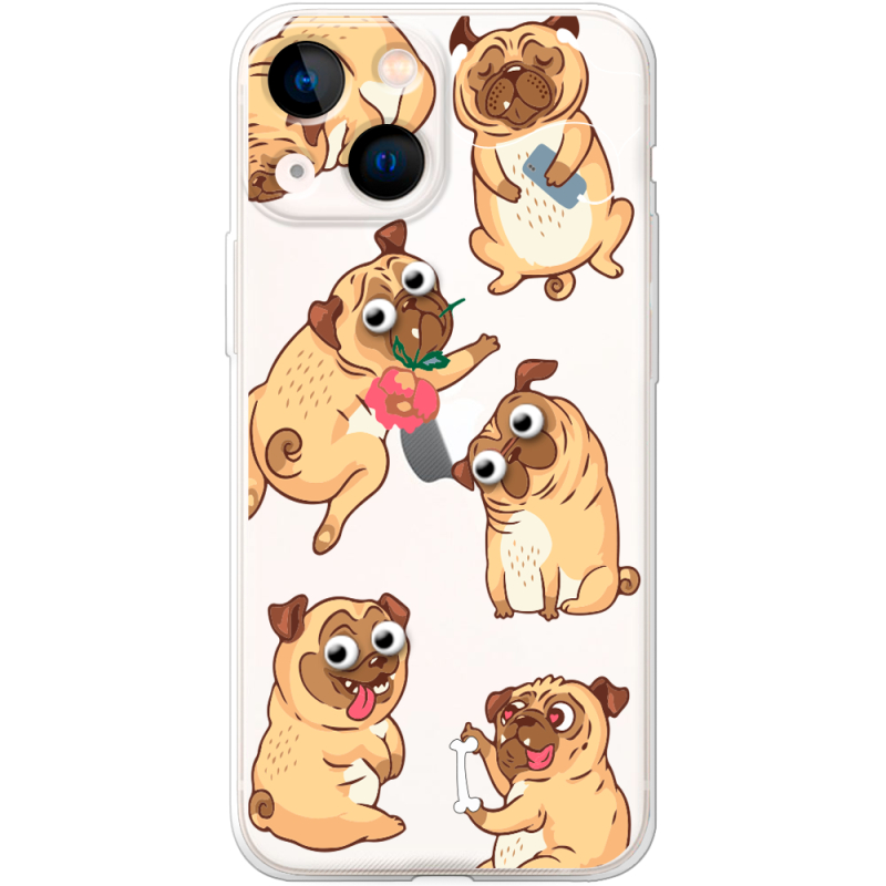 Прозрачный чехол BoxFace Apple iPhone 13 mini с 3D-глазками Pug