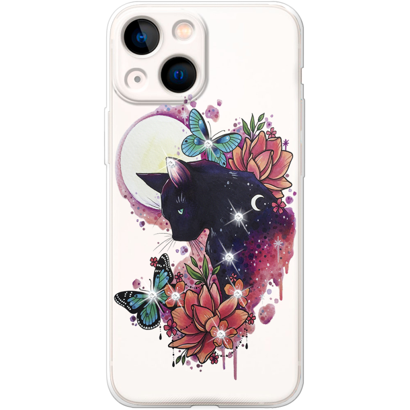 Чехол BoxFace со стразами Apple iPhone 13 mini Cat in Flowers