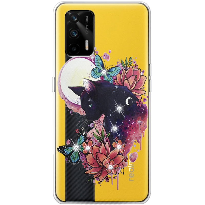 Чехол BoxFace со стразами Realme GT 5G Cat in Flowers