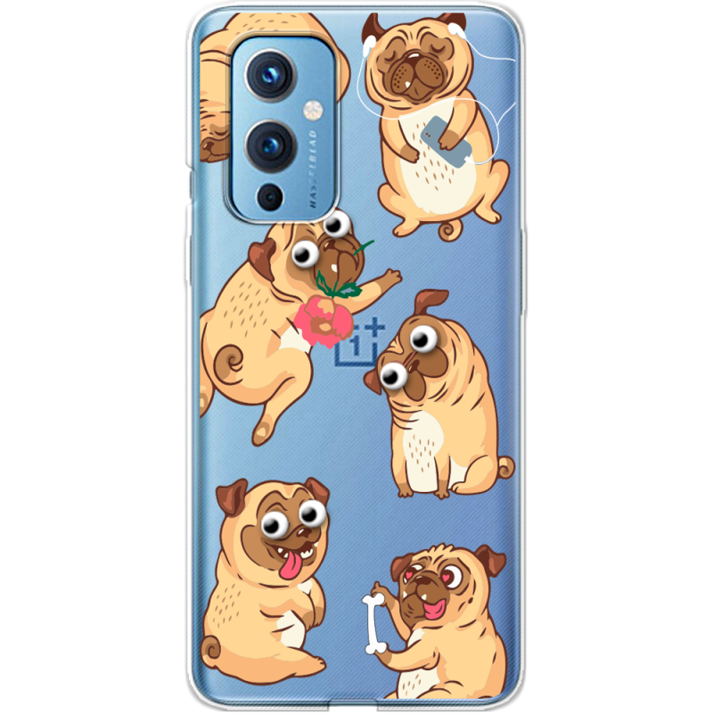 Прозрачный чехол BoxFace OnePlus 9 с 3D-глазками Pug