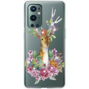 Чехол со стразами OnePlus 9 Pro Deer with flowers