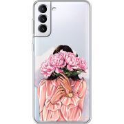 Прозрачный чехол BoxFace Samsung Galaxy S21 FE G990 Девушка с Пионами