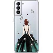 Чехол со стразами Samsung Galaxy S21 FE G990 Girl in the green dress