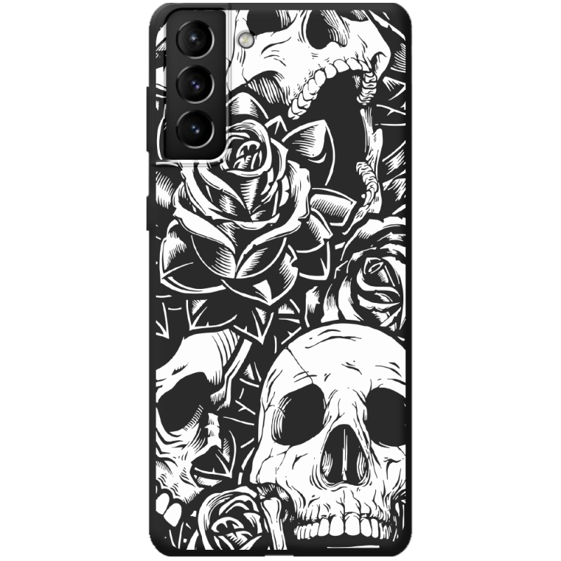 Черный чехол BoxFace Samsung Galaxy S21 Plus (G996) Skull and Roses