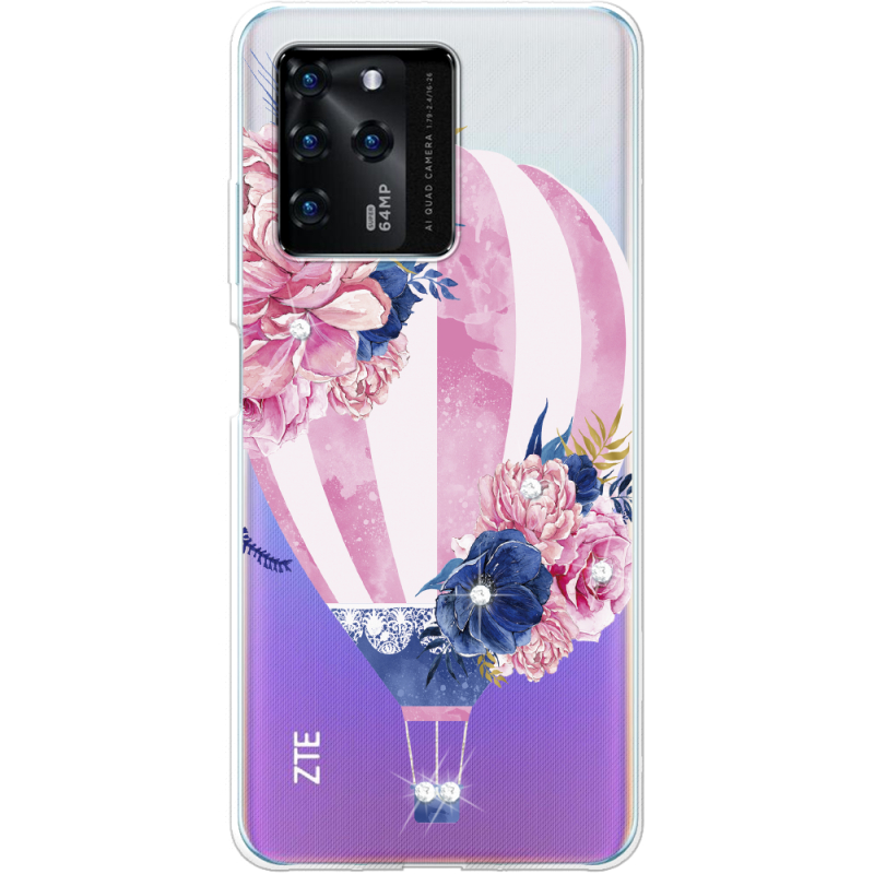 Чехол со стразами ZTE Blade V30 Pink Air Baloon