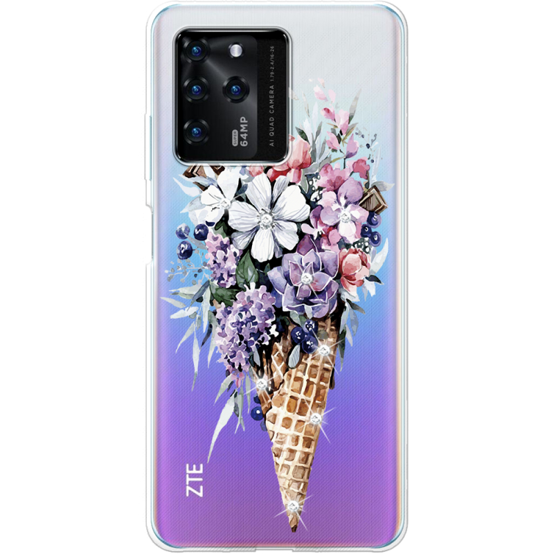 Чехол со стразами ZTE Blade V30 Ice Cream Flowers