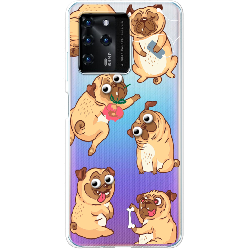 Прозрачный чехол BoxFace ZTE Blade V30 с 3D-глазками Pug