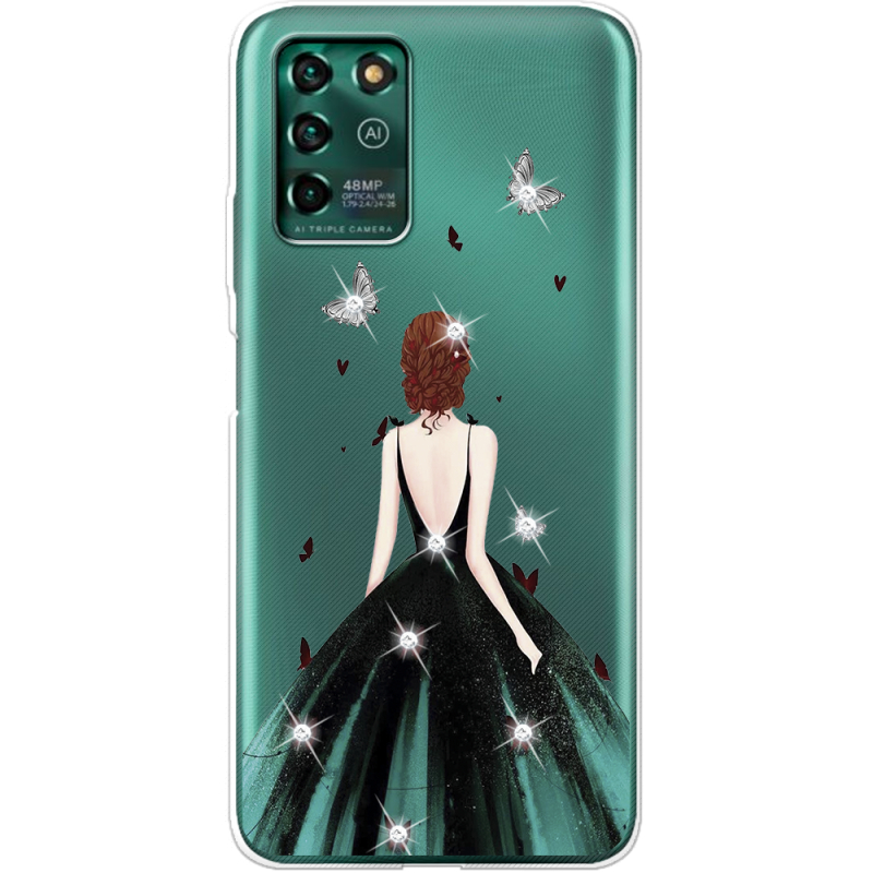 Чехол со стразами ZTE Blade V30 Vita Girl in the green dress