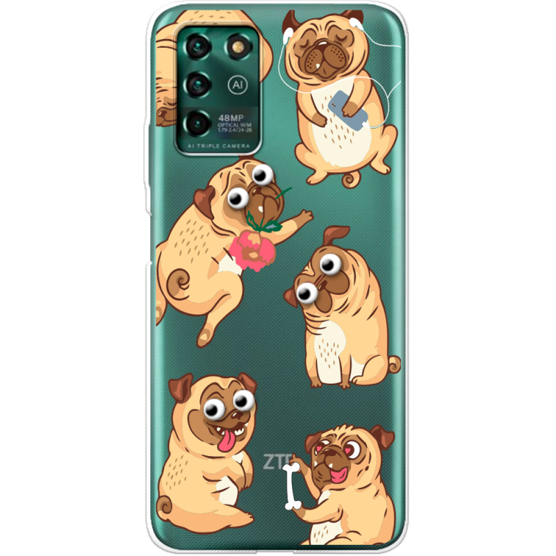 Прозрачный чехол BoxFace ZTE Blade V30 Vita с 3D-глазками Pug