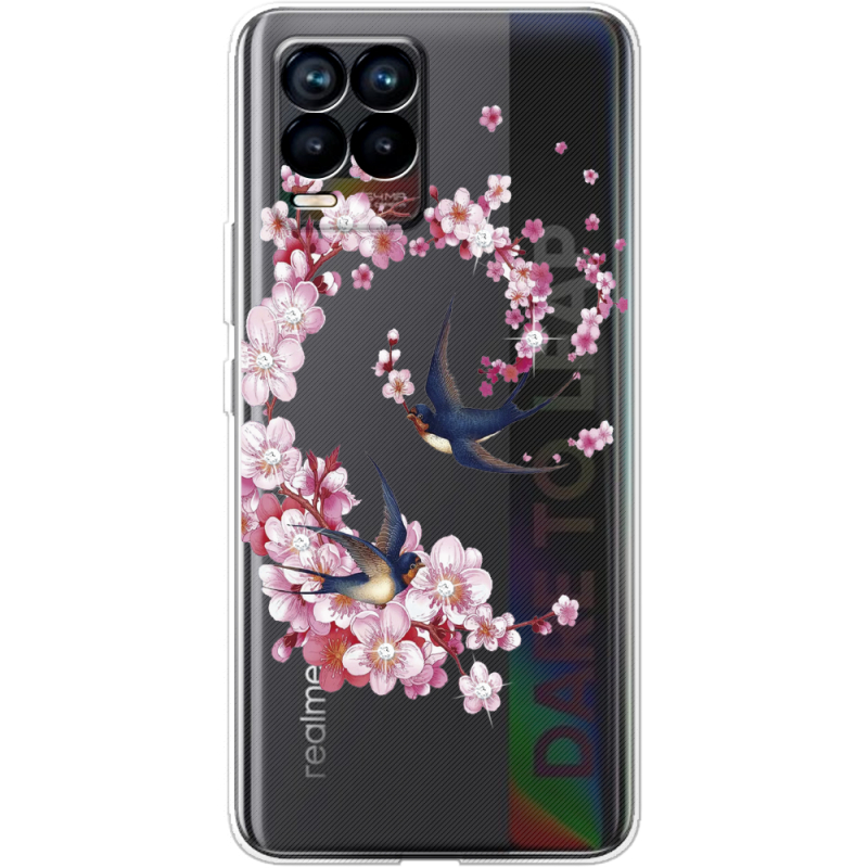 Чехол со стразами Realme 8 Swallows and Bloom