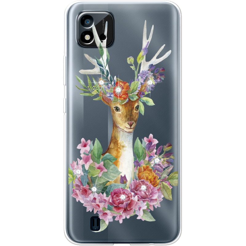 Чехол со стразами Realme C11 2021 Deer with flowers
